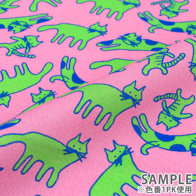 生地 FiN tex-フィンテックス- ゆるネコ 約140cm幅×50cmカット(OKF-029) 1PK.ピンク 09Ae06_